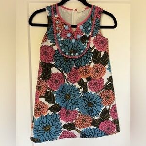 Mini Boden Floral and Beaded Sleeveless Cotton Shift Dress / 9-10 Years